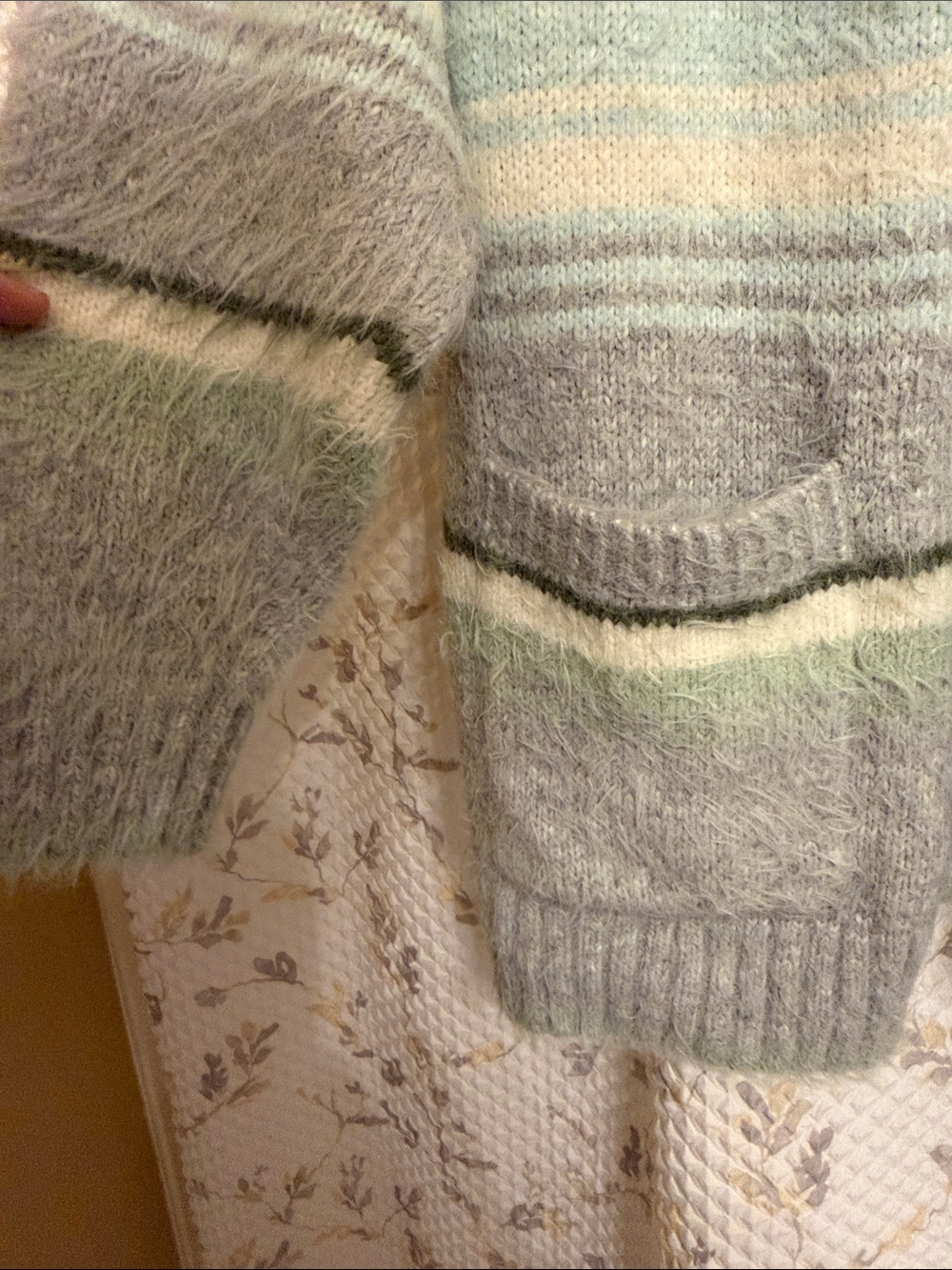 American Eagle Outfitters Striped Open-Front Cardigan - Sage, Cream & Gray - Picture 3 of 3